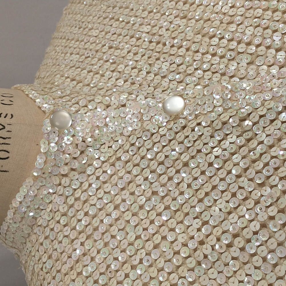 Vintage Sequin Cardigan Sweater 50s or Earlier Made In Italy Cream Iridescent - Picture 2 of 14